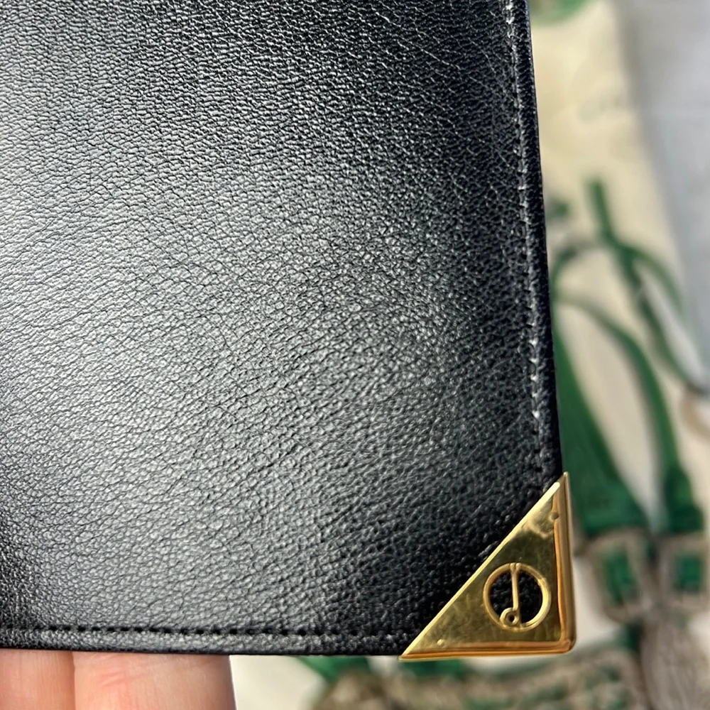 Auth. Dunhill Black Leather Long Bifold Wallet Card Bill holder 4” x 7.5”